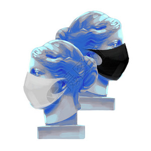 身戴黑色和白色防护面罩的侧视图中的维纳斯德米洛头像雕塑社会悬殊主题古阿奇技术中的图片