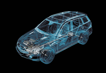 具有X射线效果的SUV汽车技术图解3顶部视图发动机轮子和内图片