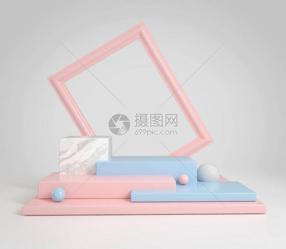 3d摘要成品步曲蓝色和图片