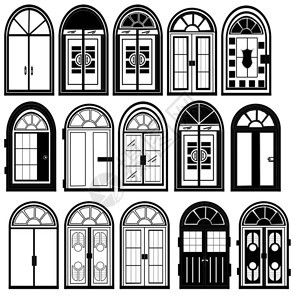 收集门窗的图画不同的建筑构件一套房屋或建图片