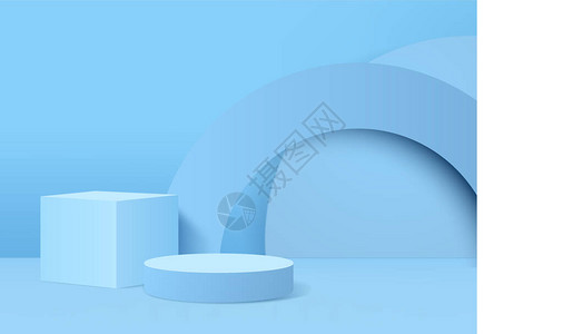蓝色抽象几何背景或纹理的3D插图渲染明亮柔和的讲台或基座背景空白最小设计讲台概念现代网站上颁图片