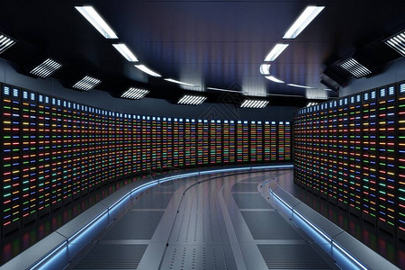 科幻室内渲染科幻宇宙飞船走廊蓝光图片