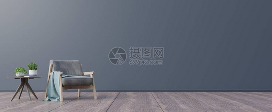带木桌和扶手椅的客厅3d渲染图片