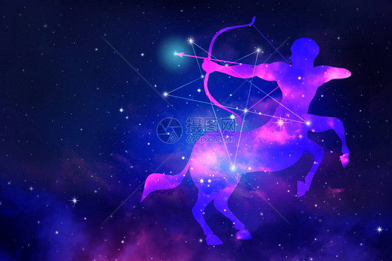夜空中有星系恒星背景的Zodiac符号Sagit图片