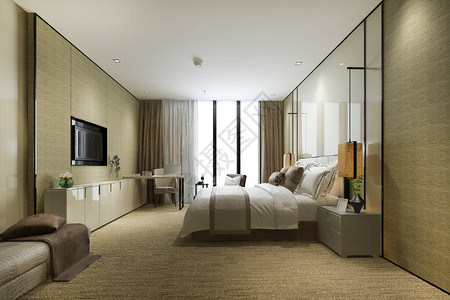 3d提供豪华卧室套房在度假胜地高楼顶酒店图片