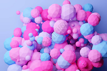 3D以几何单声波背景显示的体积粉红色和蓝色圆球Geop图片
