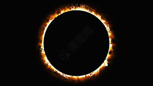 日食电脑生成火圈燃烧入口门3D背景图片