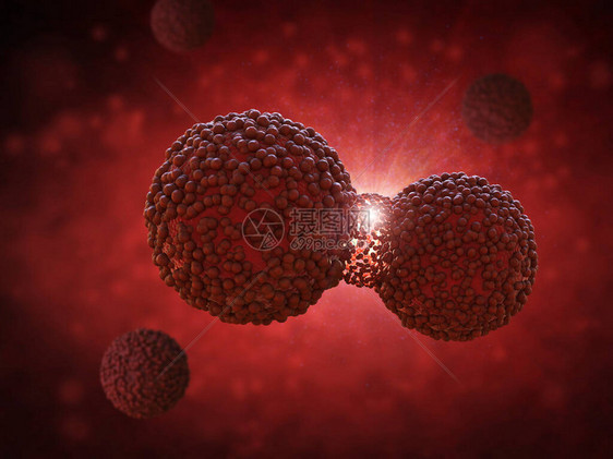 3d渲染红色癌细胞分裂或扩散图片