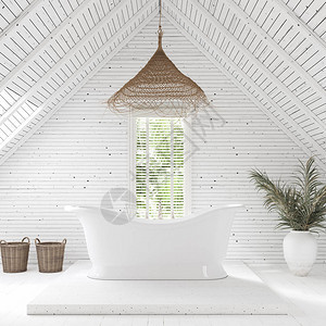 农舍阁楼的现代浴室3d渲染图片