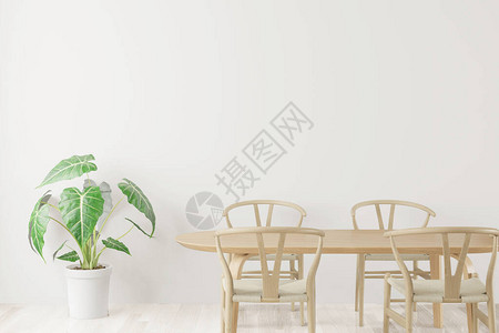餐厅和餐桌设置将空间复制到白色背景前视图白色壁以模拟工作图片