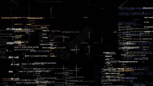 通过移动计算机代码在具有3D效果的黑色背景上进行抽象飞行书面代码行未来派软件和图片