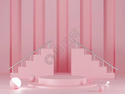 将空圆柱式讲台上的两层楼梯和球形灯泡放在地板上图片