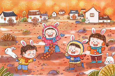 兔年之一月新年春节过年手绘水彩插画图片