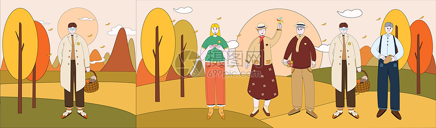 重阳节红橙暖色老人重阳糕酒菊花SVG插画图片