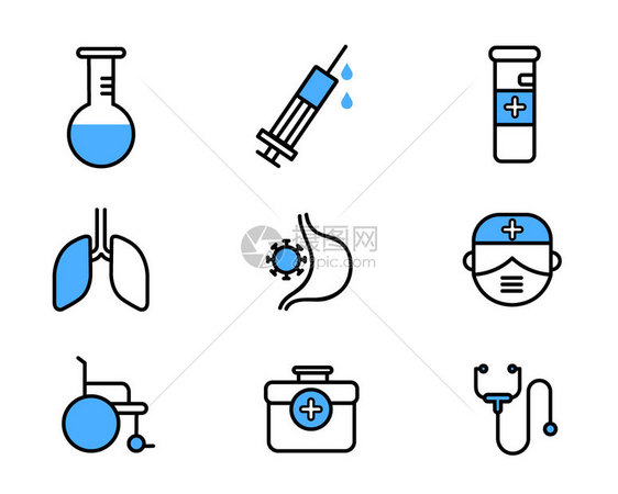 蓝色医疗工具医疗矢量元素套图图片
