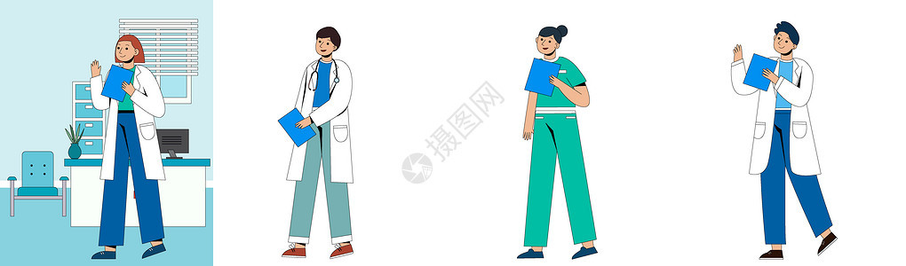 扁平人物场景医疗医生护士SVG插画图片