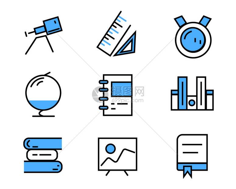 蓝色ICON图标教育元素套图svg图标图片