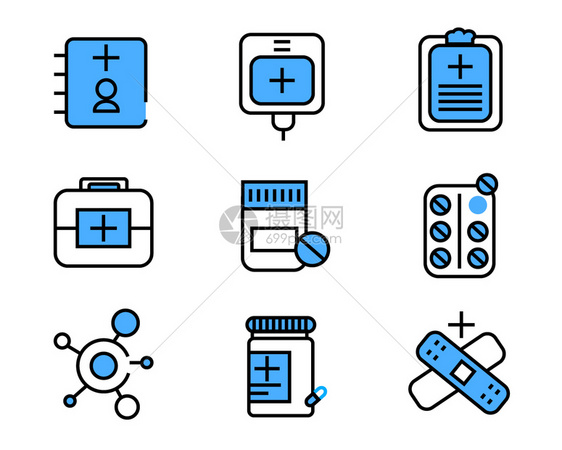 蓝色ICON图标医疗元素套图svg图标图片