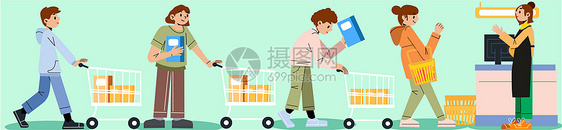 svg人物插画超市购物顾客推购物车消费形象矢量组合图片