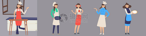 厨房女孩人物插画组件图片