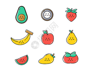 餐厅icon撞色食物水果类主题SVG图标套图插画