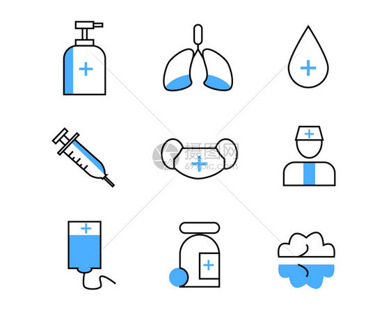 蓝色医疗图标医生脑子口罩肺药矢量元素svg图标图片