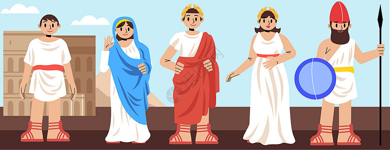 svg人物插画古代希腊欧洲人物形象矢量组合图片