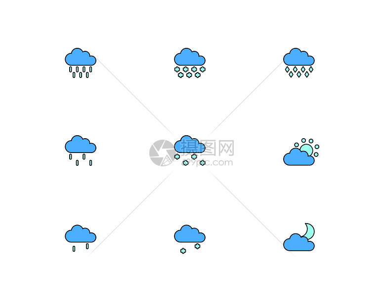 蓝色天气简洁线面可爱图标图片