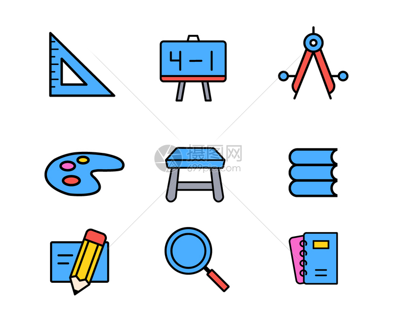 蓝色可爱教育ICON图标SVG元素套图插画图片下载-正版图片402396499-摄图网