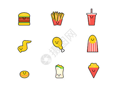 红黄色系食物主题食物矢量元素套图背景图片