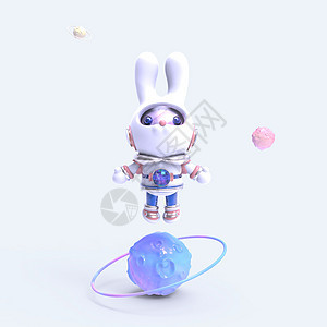 科技风宇航员兔兔漂浮站立背景图片