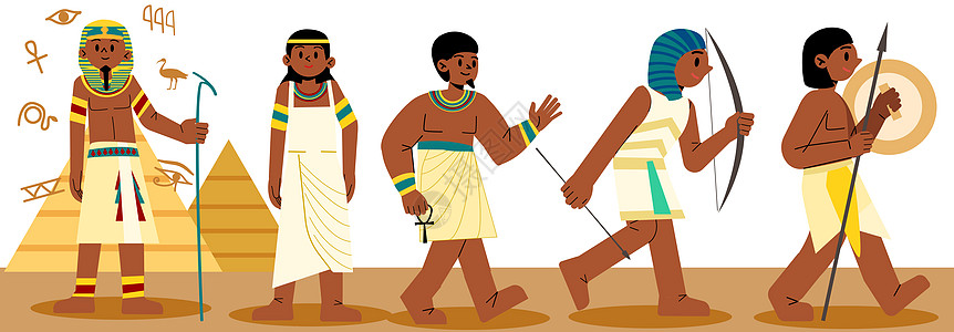 svg人物插画古埃及法老文字人物形象矢量组合图片