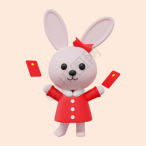 新年兔子发红包3D元素背景图片