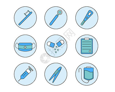 蓝绿色系牙医工具矢量元素套图图片