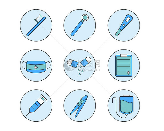 蓝绿色系牙医工具矢量元素套图图片
