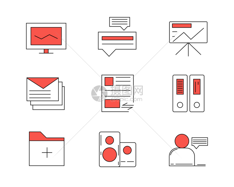 红色商务元素套图svg图标图片