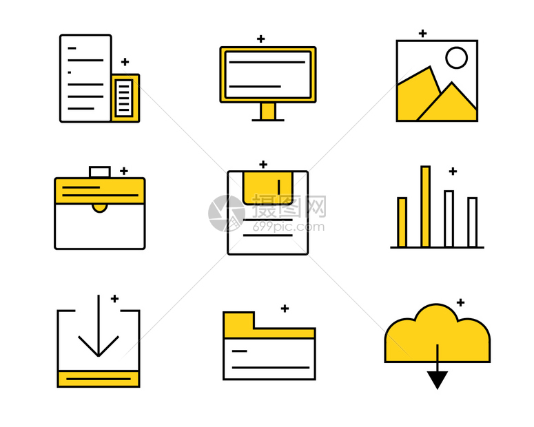 黄色ICON图标商务文件元素套图svg图标图片