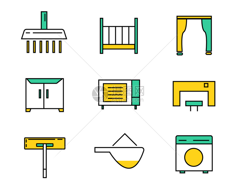 绿黄色系ICON生活元素图标图片