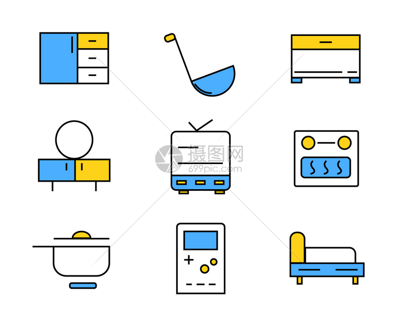 蓝黄色系生活元素ICON图标图片