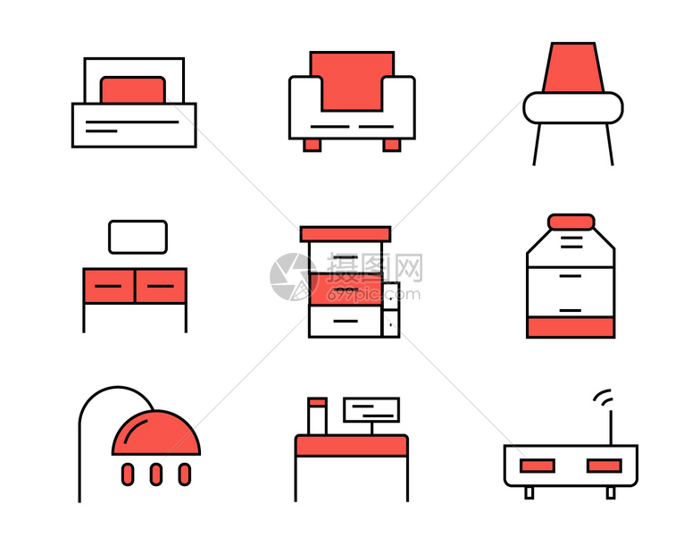 红色生活元素ICON图标图片