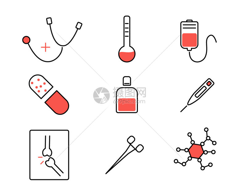 红色医疗主题SVG元素图标套图图片