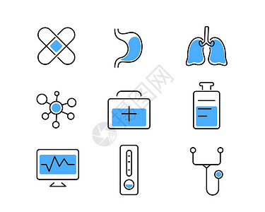 肺解剖蓝色听诊器SVG元素图标套图插画