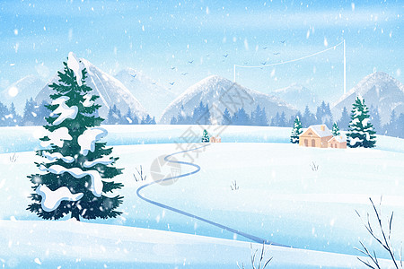 圣诞立冬冬天雪山雪景插画背景插画