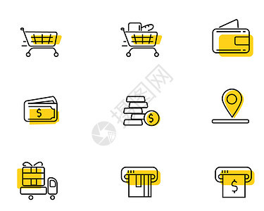 黄色购物车购物主题矢量元素套图图片