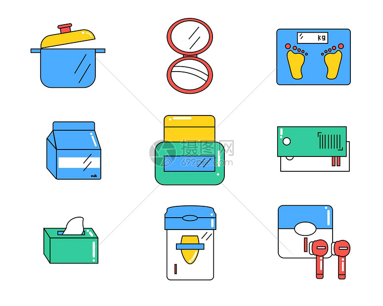 彩色可爱生活图标元素图片