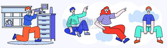 蓝绿色卡通生活类拆分SVG插画图片