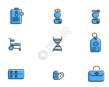 蓝色病历医疗主题矢量元素套图图片
