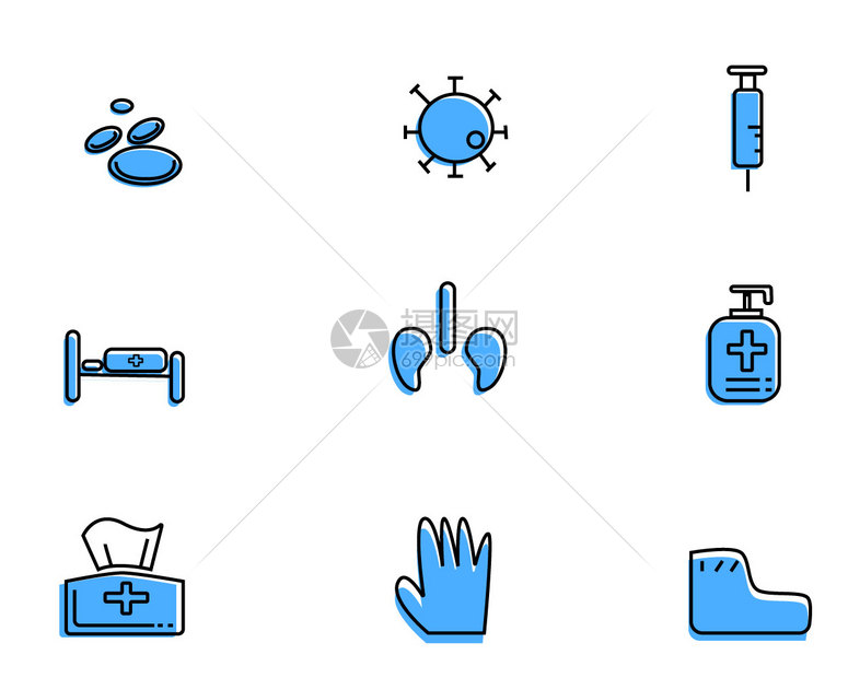 蓝色细胞医疗主题矢量元素套图图片