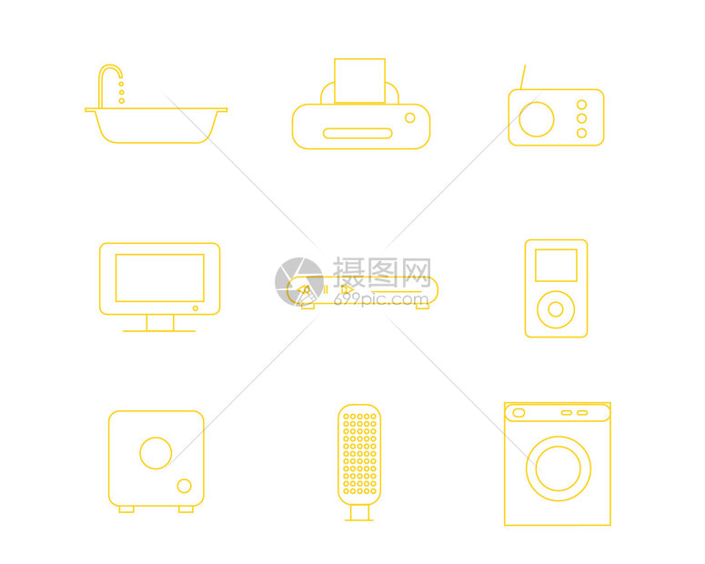 黄色线性家用电器图标svg图标元素套图图片