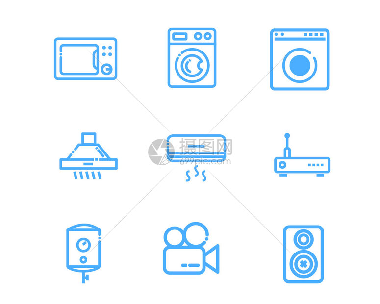 蓝色家用电器图标空调svg图标元素套图图片